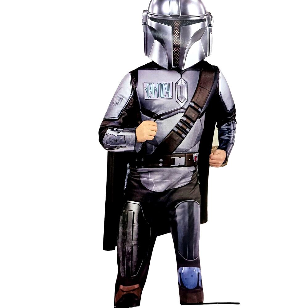 Star Wars MANDALORIAN 3pc Costume‎ Child  8-10 Padded Bodysuit Helmet Halloween